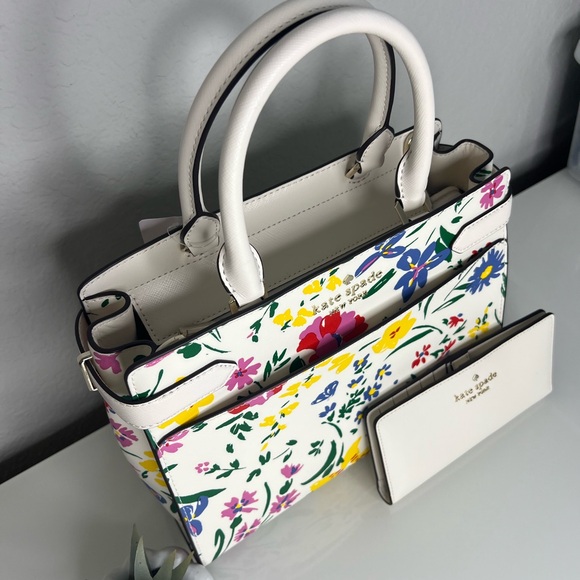 2 Pcs Kate Spade Medium Staci Satchel Garden Bouquet and Wallet NWT - Picture 2 of 12